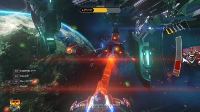 Gdy wróg unieruchomi statek, niszcz nadlatujące rakiety - Ratchet & Clank: Deplanetiser - solucja, opis przejścia, wszystkie zadania - Ratchet & Clank - poradnik do gry