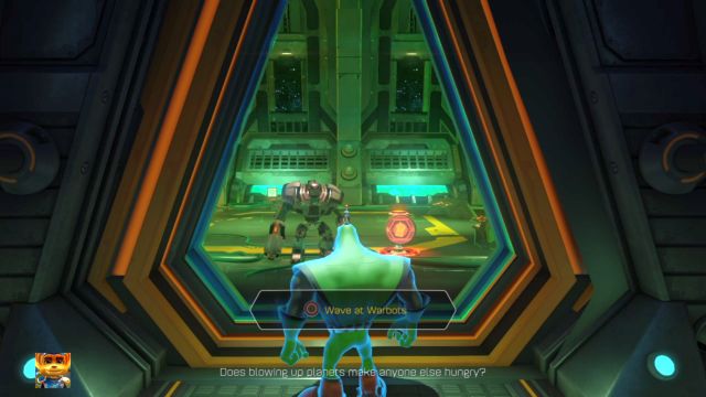 Musisz pomachać wrogowi, by ten otworzył przejście - Ratchet & Clank: Deplanetiser, powrót - solucja, opis przejścia, zadania - Ratchet & Clank - poradnik do gry