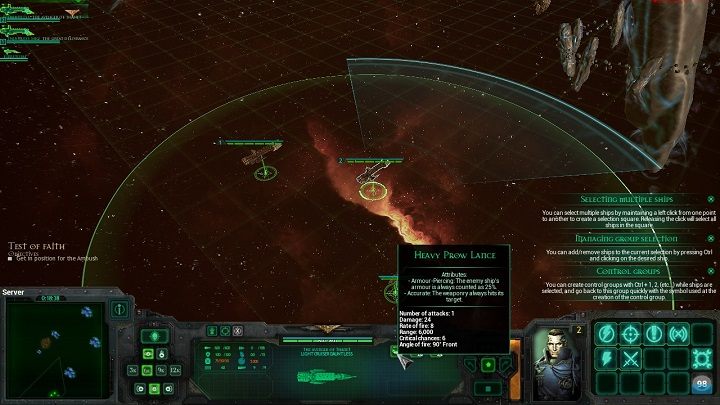 Po najechaniu kursorem na ikonę broni jej zasięg wyświetlony zostanie w oparciu o wybrany okręt - Walka | Porady Battlefleet Gothic Armada - Battlefleet Gothic: Armada - poradnik do gry