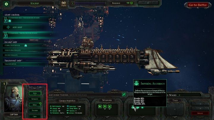 Przyciski modyfikacji będą oznaczone ilością punktów umiejętnosci dostępnych w ramach sekcji - Interfejs i modyfikacje | Warsztat Okrętów w Battlefleet Gothic Armada - Battlefleet Gothic: Armada - poradnik do gry