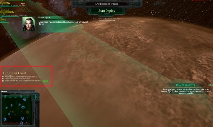 Na obrazku zostały wyróżnione cele misji - Rozdział II - The Eye of Night | Kampania w Battlefleet Gothic Armada - Battlefleet Gothic: Armada - poradnik do gry