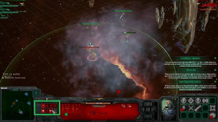 Zwróć uwagę na obszar zaznaczony zielonym kwadratem na powyższym obrazku - Interfejs gry | Podstawy Battlefleet Gothic Armada - Battlefleet Gothic: Armada - poradnik do gry