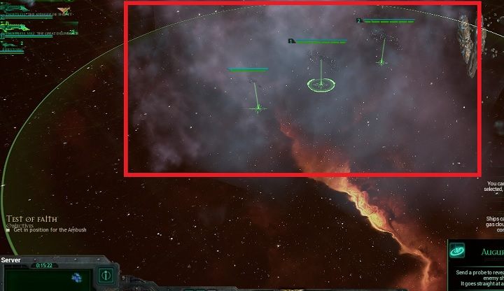 Zaznaczony czerwonym kwadratem na mapie obiekt to chmura gazu - Sterowanie i rozmieszczanie jednostek | Podstawy Battlefleet Gothic Armada - Battlefleet Gothic: Armada - poradnik do gry