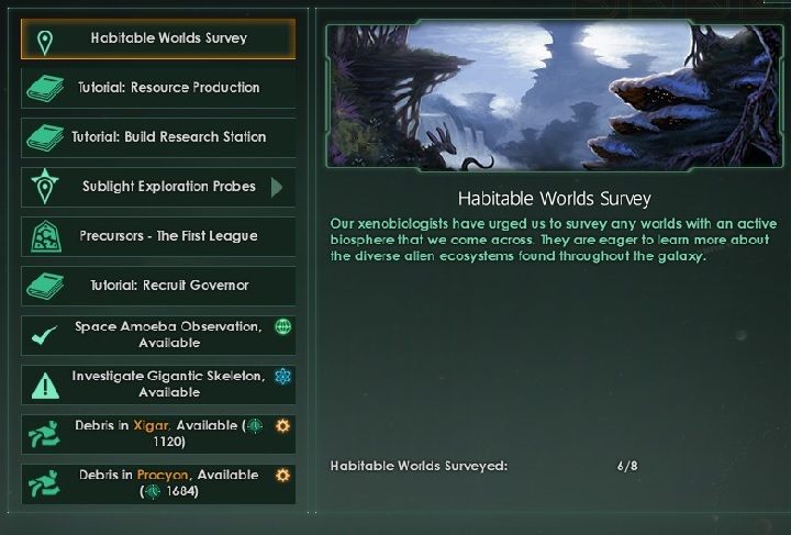 W ramach tej zakładki możesz sprawdzić rejestr zdarzeń, które zostały odnotowane w obrębie kontrolowanych przez ciebie planet - Interfejs w Stellaris - Stellaris - poradnik do gry