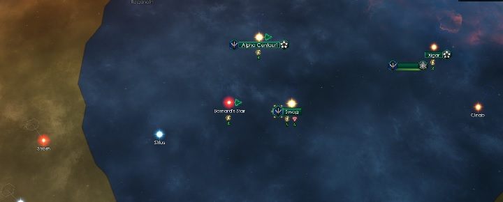 Na mapie galaktyki wyświetlane są twoje strefy wpływów oraz układy, które zostały przebadane - Interfejs w Stellaris - Stellaris - poradnik do gry