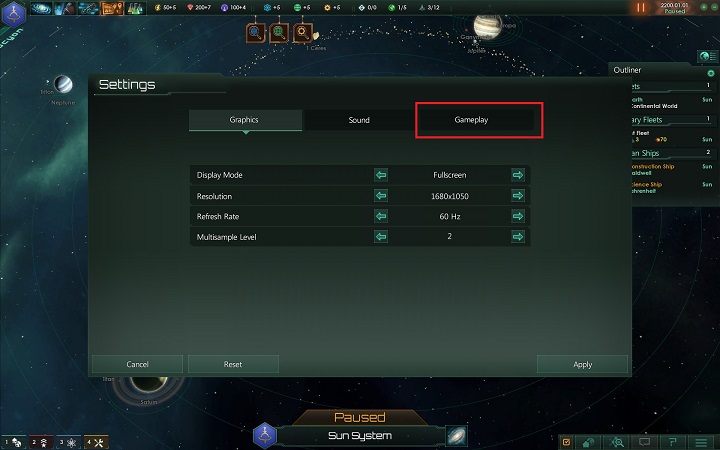 Przejdź do zakładki rozgrywka - Tworzenie fundamentów imperium | Dobry start w Stellaris - Stellaris - poradnik do gry