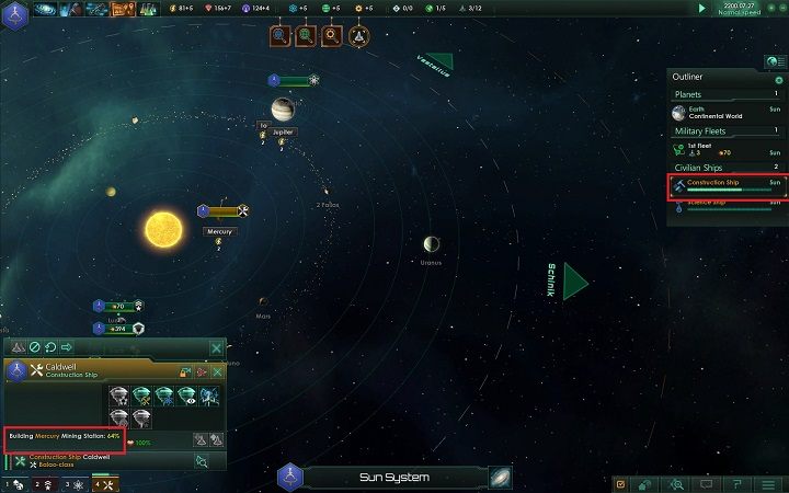 Postępy w konstruowaniu budynku będziesz mógł zobaczyć za pośrednictwem indeksu lub panelu statku - Tworzenie fundamentów imperium | Dobry start w Stellaris - Stellaris - poradnik do gry