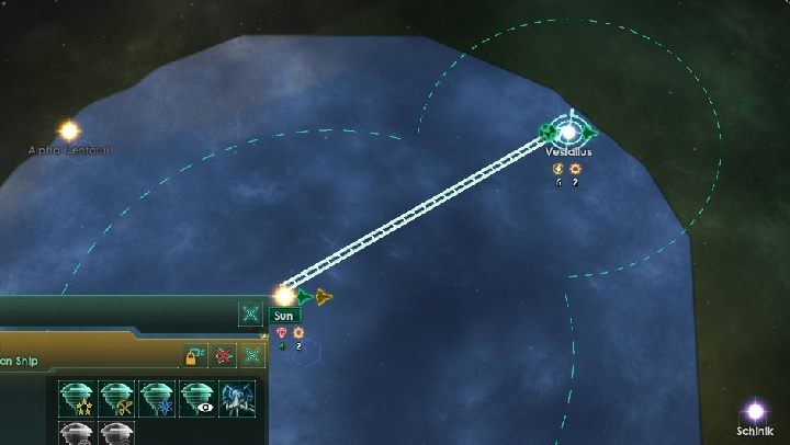 Po zbadaniu układu wybierz statek konstrukcyjny i rozkaż mu udanie się do sąsiedniego układu - Zajmowanie układów i kolonizacja planet | Dobry start w Stellaris - Stellaris - poradnik do gry