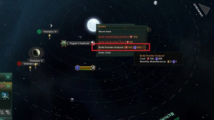 Gdy statek konstrukcyjny przeniesie się we wskazane miejsce musisz kliknąć PPM na gwieździe układu - Zajmowanie układów i kolonizacja planet | Dobry start w Stellaris - Stellaris - poradnik do gry