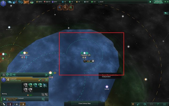Wraz z powstaniem posterunku twoje pole wpływów na mapie galaktyki rozszerzyło się - Zajmowanie układów i kolonizacja planet | Dobry start w Stellaris - Stellaris - poradnik do gry