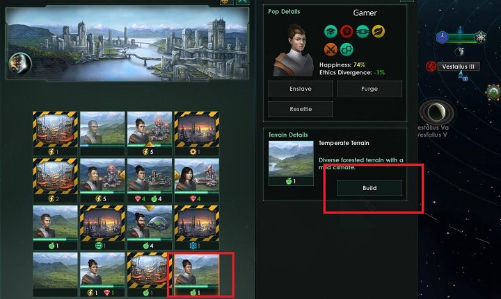 Po wybraniu niezabudowanego sektora pojawi się dodatkowy panel - Zajmowanie układów i kolonizacja planet | Dobry start w Stellaris - Stellaris - poradnik do gry