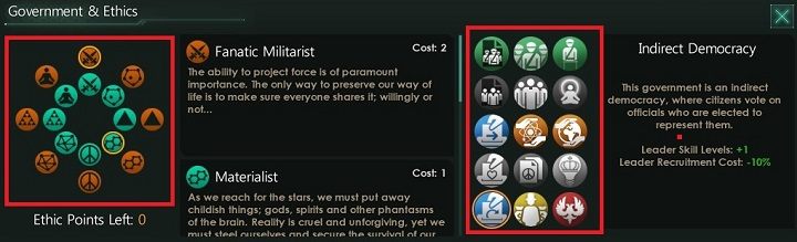 Na powyższym obrazku zostały oznaczone dwa elementy zakładki - Kreator tworzenia frakcji | Frakcje w Stellaris - Stellaris - poradnik do gry