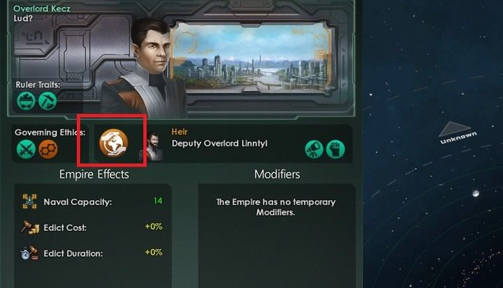 Zmiana ustroju możliwa jest za pomocą symbolu ustroju w zakładce Rząd - Modyfikatory ustroju | Rząd w Stellaris - Stellaris - poradnik do gry