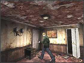 Teraz przejdź do pomieszczenia nr [105] gdzie w tunelu, na ścianie po prawej stronie, znajdziesz [Punkt zapisu gry] , a po lewej komodę - Blue Creek Apartment | Silent Hill 2 - Silent Hill 2 - poradnik do gry