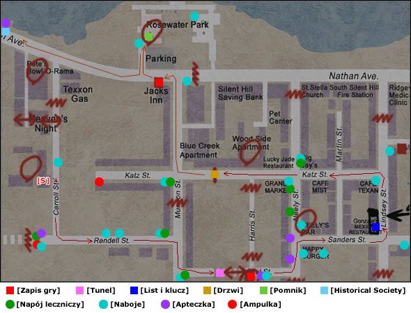 Zaraz po wyjściu ze szpitala udaj się na [Saul St - Dark Silent Hill | Silent Hill 2 - Silent Hill 2 - poradnik do gry