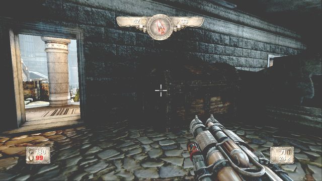 Zniszcz wielką skrzynię, aby móc dostać się z trampoliny na piętro. - Rozdział 1 | Opis przejścia Painkiller Hell and Damnation - Painkiller Hell & Damnation - poradnik do gry