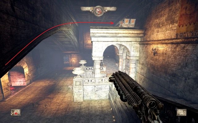 Wejdź na szczyt schodów i z łuku przy ścianie wskocz na dach kapliczki. - Rozdział 4 | Opis przejścia Painkiller Hell and Damnation - Painkiller Hell & Damnation - poradnik do gry