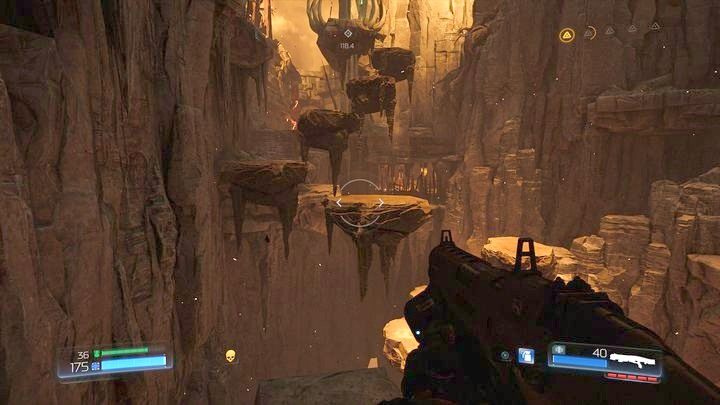 Gdy starcie dobiegnie końca, przejdź przez wrota z prawej i podążaj cały czas prosto, aż do wielkiej przepaści, nad którą chwilę później pojawią się skalne platformy - Sanktuarium Kadingir | Opis przejścia | Doom - Doom - poradnik do gry