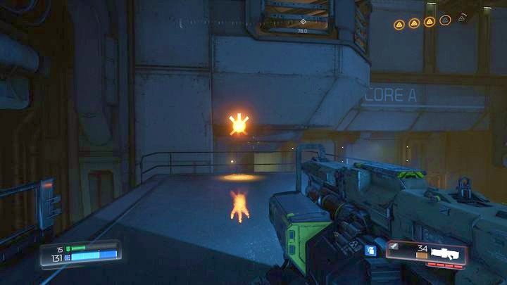 Po krótkiej chwili dojdziesz do oświetlonego na niebiesko miejsca, gdzie znajdziesz trzecie Gniazdo Juchy - Obiekt Argentu | Opis przejścia | Doom - Doom - poradnik do gry