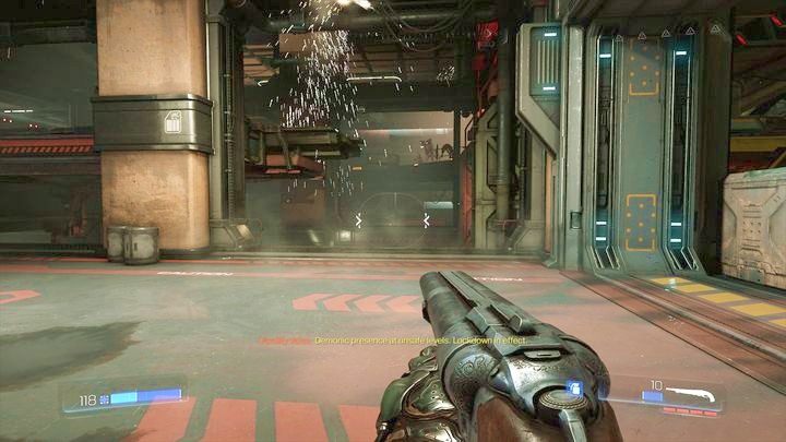 Po rozpoczęciu etapu idź cały czas prosto, aż do zamkniętej bramy - Wieża Energii Argentu | Opis przejścia | Doom - Doom - poradnik do gry