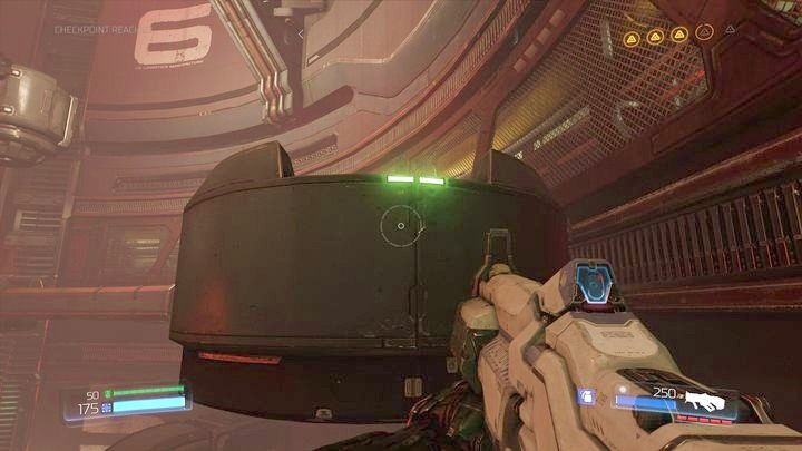 Przeskakując między kolejnymi platformami i fragmentami wieży oznaczonymi zielonymi światłami dojdziesz do miejsca z Diablikami i czerwonymi wyładowaniami energii - Wieża Energii Argentu | Opis przejścia | Doom - Doom - poradnik do gry