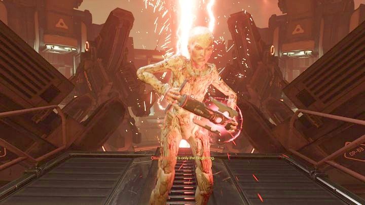 W środku pozbieraj wszystkie cenne rzeczy i idź prosto, aż rozpocznie się scenka, podczas której Olivia rozszerzy wrota piekieł - Wieża Energii Argentu | Opis przejścia | Doom - Doom - poradnik do gry