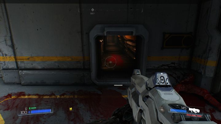 Po wjechaniu poziom wyżej przejdź obok drona i wejdź do pomieszczenia z prawej - Dział Zasobów | Sekrety | Doom - Doom - poradnik do gry