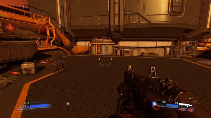 Na dachu z prawej jest właz, który doprowadzi cię do tego samego miejsca co winda na dole - Dział Zasobów | Sekrety | Doom - Doom - poradnik do gry