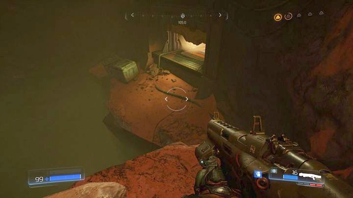 Po zniszczeniu pierwszego Gniazda Juchy ustaw się naprzeciwko niebieskiej bariery i spróbuj ją obejść z lewej strony - Obiekt Argentu | Sekrety | Doom - Doom - poradnik do gry