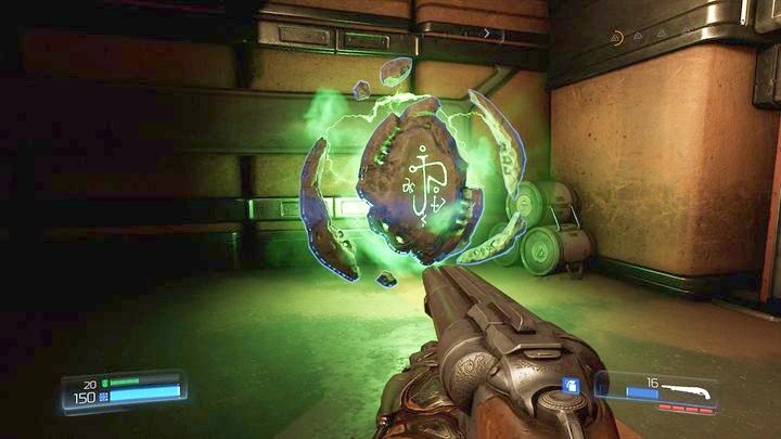 Będąc na górze idź do końca w lewo i zeskocz do pomieszczenia z lewej, gdzie czeka na ciebie runa - Wieża Energii Argentu | Sekrety | Doom - Doom - poradnik do gry