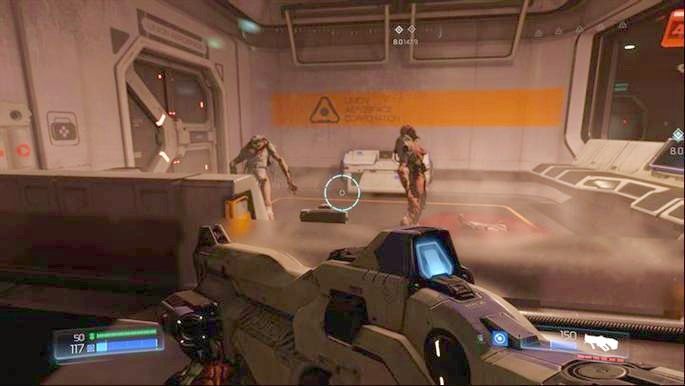 Po dojechaniu do stacji, wysiądź i wejdź schodami poziom wyżej - Kompleks Badań | Opis przejścia | Doom - Doom - poradnik do gry