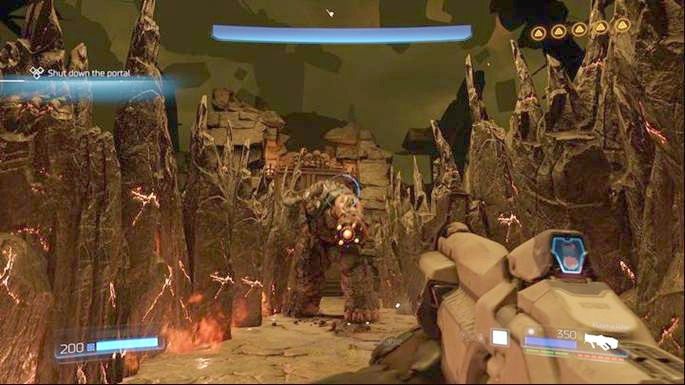 Po drugie bestia co jakiś czas stworzy dwie kamienne ściany, ograniczające twoje ruchy, a następnie wystrzeli rakiety albo fale uderzeniowe - Cyberdemon - boss | Opis przejścia | Doom - Doom - poradnik do gry