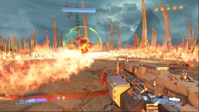 Raz na jakiś czas bestia założy na siebie tarcze, a następnie zacznie obracać się dookoła, przyzywając jednocześnie ogniste promienie - Piekielny Strażnik - boss | Opis przejścia | Doom - Doom - poradnik do gry