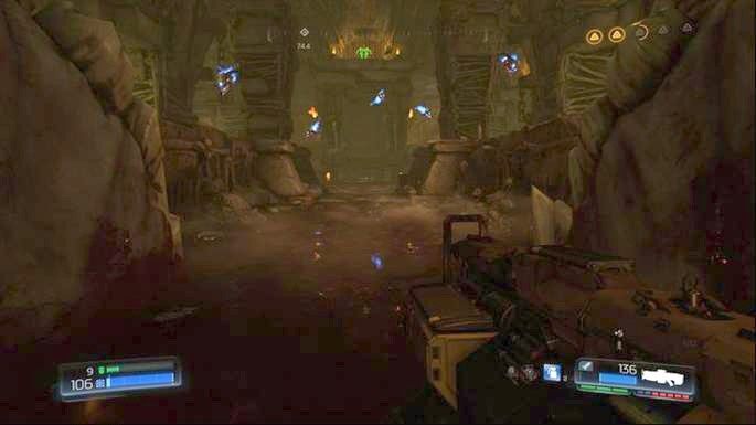 Gdy skorzystasz z drugiego zielonego teleportu, po drugiej stronie użyj Automapy, a następnie z daleka pozbądź się przeciwników w dużej komnacie - Kraina Tytanów | Sekrety | Doom - Doom - poradnik do gry