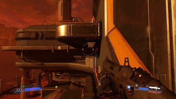 Przejdź po nim w prawo, odwróć się o 180 stopni i wdrap jeszcze wyżej - Dział Zasobów | Opis przejścia | Doom - Doom - poradnik do gry