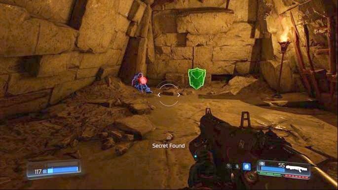 Przełącznik otworzy wejście do tunelu na dole z prawej, w którym ukryto pancerz oraz Elitarnego Strażnika - Kraina Tytanów | Opis przejścia | Doom - Doom - poradnik do gry