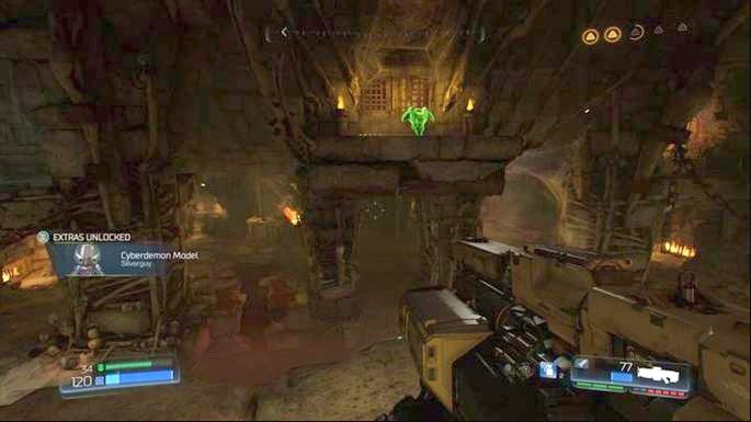 Aby ruszyć dalej, doskocz do zielonej zbroi na środku pomieszczenia - Kraina Tytanów | Opis przejścia | Doom - Doom - poradnik do gry