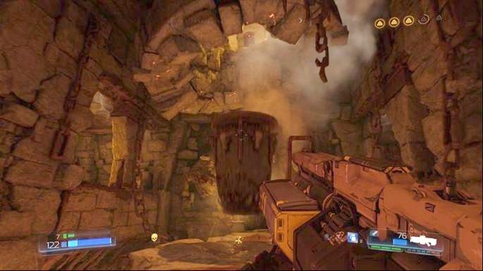 Dalsza droga prowadzi przez znajdujące się niedaleko żółte drzwi - Kraina Tytanów | Opis przejścia | Doom - Doom - poradnik do gry