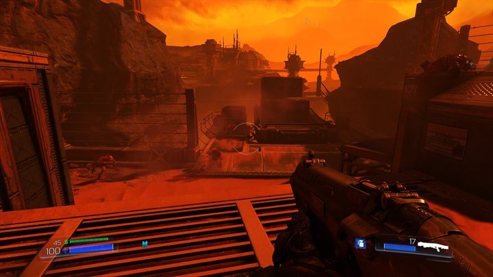 Po walce skieruj się w prawo, aż do stojących na skraju przepaści skrzyń - UAC | Opis przejścia | Doom - Doom - poradnik do gry