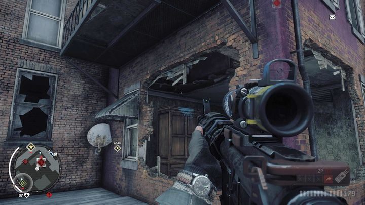 Po przybyciu na miejsce rozpraw się z krążącym po ulicy patrolem KAL, po czym udaj się na kładkę prowadzącą na pierwsze piętro budynku - Czerwona strefa Holloway | Punkty kluczowe - Homefront: The Revolution - poradnik do gry