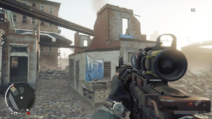 Po przybyciu na miejsce pierwszego skanera, przejdź na jego tyły gdzie znajdziesz miejsce pokazane na obrazku - Czerwona strefa Holloway | Punkty kluczowe - Homefront: The Revolution - poradnik do gry