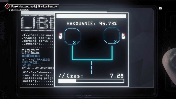 Po zlikwidowaniu wroga, przejdź do największego pomieszczenia i zhakuj nadajnik wiszący na ścianie - Czerwona strefa Lombard | Punkty kluczowe - Homefront: The Revolution - poradnik do gry