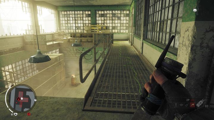 Na górze dostań się na schody, w miejsce pokazane na obrazku - Czerwona strefa Lombard | Punkty kluczowe - Homefront: The Revolution - poradnik do gry