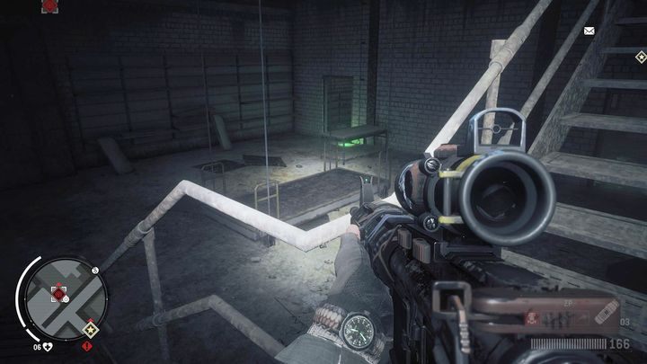 Po wejściu do środka, zejdź po schodach na sam dół i skieruj się do pokazanego na obrazku wejścia - Czerwona strefa Lombard | Punkty kluczowe - Homefront: The Revolution - poradnik do gry