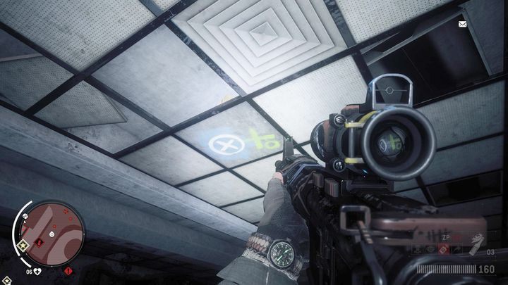 Druga paczka schowana została pod podwieszanym suficie w głównym budynku szpitala - Czerwona strefa Stare Miasto | Punkty kluczowe - Homefront: The Revolution - poradnik do gry