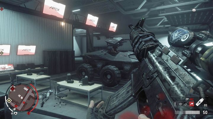 Po wyeliminowaniu piechura skieruj się na schody skąd dojdziesz do głównego placu bazy KAL - Zakazana strefa | Punkty kluczowe - Homefront: The Revolution - poradnik do gry