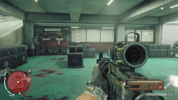 Na pierwszym piętrze parkingu znajdziesz miejsce pokazane na obrazku, czyli wejście do laboratorium KAL gdzie stacjonują lekarze, których musisz zabić - Zakazana strefa | Punkty kluczowe - Homefront: The Revolution - poradnik do gry