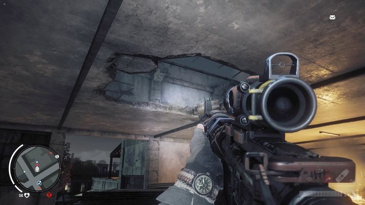 Na najwyższym piętrze popatrz w górę i znajdź dziurę w suficie - Czerwona strefa Elmtree | Magazyny i zlecenia - Homefront: The Revolution - poradnik do gry