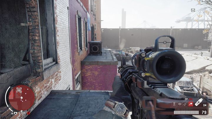 Wejście do czwartego magazynu znajduje się na dachu czerwonego budynku - Czerwona strefa Holloway | Magazyny i zlecenia - Homefront: The Revolution - poradnik do gry