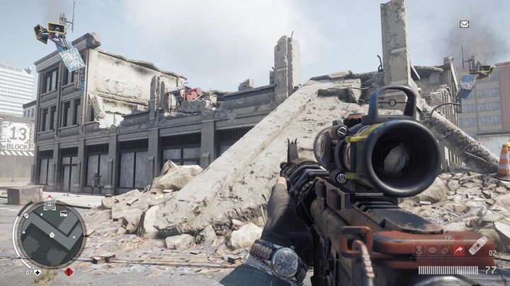 Wejście do magazynu znajduje się w zachodniej części zrujnowanego budynku - Czerwona strefa Holloway | Magazyny i zlecenia - Homefront: The Revolution - poradnik do gry